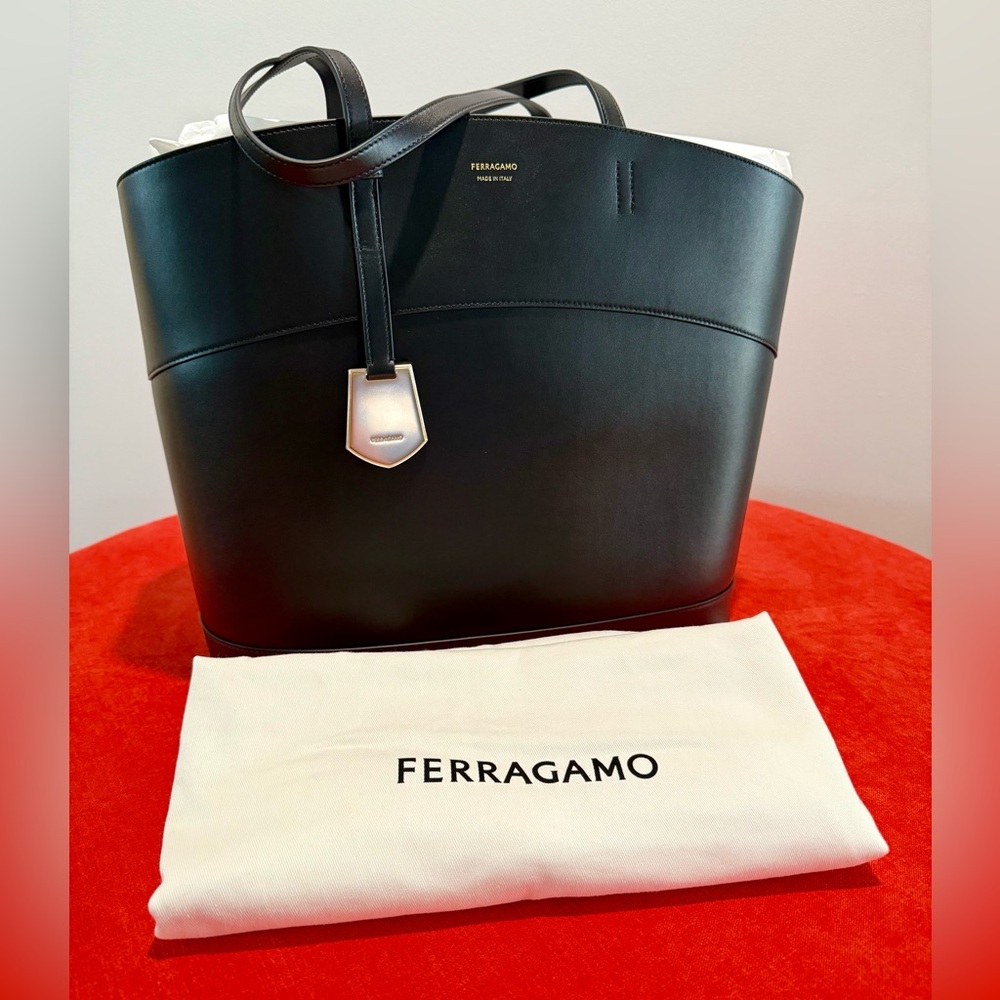 Salvatore Ferragamo Black Leather Tote Bag- NEW - Picture 2 of 14